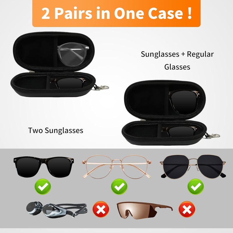 FlyingMage Store Double Eyeglasses Case, Hard Shell Dual Sunglasses Organizer with Zipper Clip Travel Glasses Storage for Women Men - Image 2